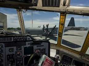 Canada will provide a military transport plane to support United Nations peacekeeping missions for another year despite losing its bid for a temporary seat on the UN Security Council. The first of 17 new CC-130J Hercules aircraft is seen through the cockpit of an older model of the Hercules after landing at Canadian Forces Base (CFB) Trenton on Friday, June 4, 2010.
