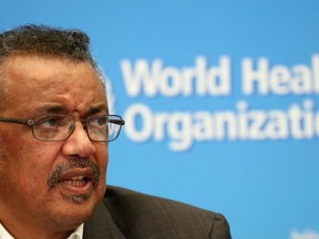 FILE PHOTO: Director-General of the World Health Organization (WHO) Tedros Adhanom Ghebreyesus speaks during a news conference in Geneva, Switzerland January 30, 2020. REUTERS/Denis Balibouse/File Photo ORG XMIT: FW1