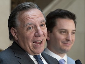 Premier François Legault, left, and cabinet minister Simon Jolin-Barrette: Writes QCGN president Geoffrey Chambers, "Rather than picking fights with our community, we urge the Legault government to alter course, work with us, and cease defining us as a problem!"