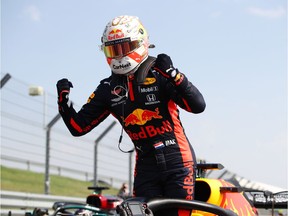 Red Bull's Max Verstappen celebrates his win after the 70th Anniversary Grand Prix on Sunday, Aug. 9, 2020.