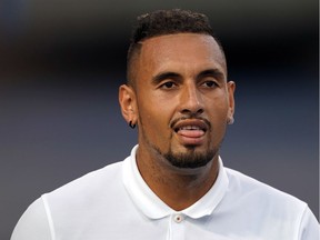 Nick Kyrgios (AUS) reacts against Lorenzo Sonego (ITA) during the Western and Southern Open tennis tournament at Lindner Family Tennis Center.