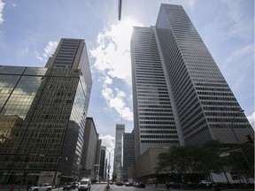 Downtown Montreal office towers in July 2020.