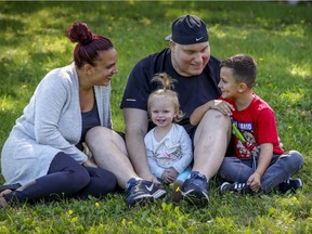 Raffaele Junior Spera with wife Cristine Bilbao and children Damiano, age 5, and Ariana, 1, at a park near their home in Montreal on Sept. 5, 2020.