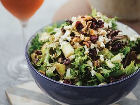 Mandy's Waldorf salad calls for fall fruit — apples and pears — plus cheese, nuts and dried cranberries.