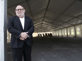 Rabbi Reuben Poupko is seen in large tent next to the Beth Israel Beth Aaron Congregation on Wednesday, Sept. 16, 2020. The tent will be used for Rosh Hashanah celebrations this weekend.