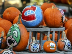 Painted pumpkins on display at Atwater Market in Montreal in October, 2018. Authorities are already downgrading expectations for this Halloween because of the pandemic.
