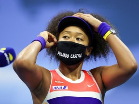 Naomi Osaka of Japan speaks after winning her Women's Singles semifinal match against Jennifer Brady of the United States on Day Eleven of the 2020 US Open at the USTA Billie Jean King National Tennis Center on Thursday, Sept. 10, 2020, in the Queens borough of New York City.