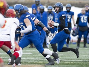 University of Montreal Carabins quarterback Dimitri Morand during first half of the Vanier Cup against the University of Calgary Dinos, in Quebec City, on Nov. 23, 2019.