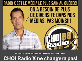 A message posted on the website of CHOI Radio X on Monday, featuring host Jeff Fillion.