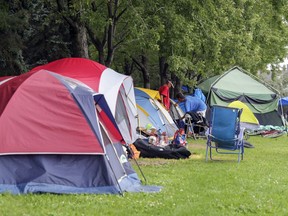 A visual representation of the homelessness problem can be seen on the grassy hill on the north side of Notre-Dame St. east of the Jacques-Cartier Bridge, where about 80 tents have been set up.