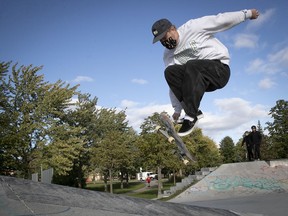 Jerome Plamondon can still practice his sport at the Marquette skate park on Oct. 8, 2020.