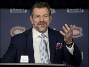 General manager Marc Bergevin speaks to the media before a game against the Minnesota Wild in Montreal on Jan. 7, 2019.