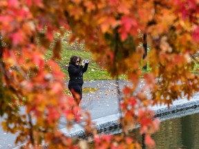 It may be the last chance to catch the fall colours at Beaver Lake on Mount Royal in Montreal on Oct. 20, 2020.