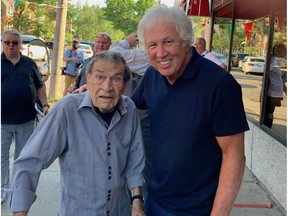 Régis Lévesque, left, with Yvon Michel at Lévesque's 85th birthday celebration in Montreal in July.