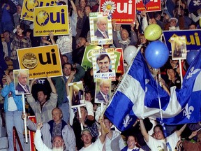 A crowd cheers at a Yes side rally in Verdun on Oct. 25, 1995, five days before the referendum.