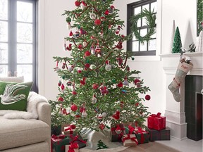 When planning your holiday decor, you should start by choosing the tree. Nine-foot balsam fir Christmas tree with 1,200 white LED Lights, $999, crateandbarrel.ca