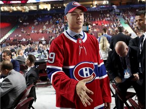 VANCOUVER, BRITISH COLUMBIA - JUNE 22: Gianni Fairbrother reacts after being selected 77th overall by the Montreal Canadiens during the 2019 NHL Draft at Rogers Arena on June 22, 2019 in Vancouver, Canada.