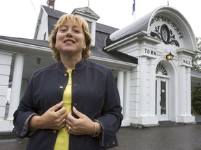 Maria Tutino in front of Baie-d'Urfé town hall in 2005, during her first campaign for mayor. Tutino was elected to a fourth term as Baie-D'Urfé mayor in 2017, but she was not planning to run for re-election next year.