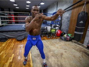 Boxer Junior Ulysse trains on Oct. 20 at a gym in Montreal for a coming fight.