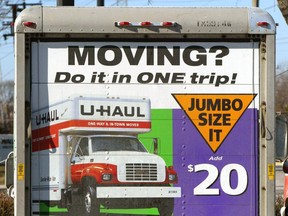 FILE: "Jumbo Size It" information is shown on a rear door of a U-Haul truck parked in a lot of a U-Haul store Jan. 23, 2003 in Morton Grove, Ill.