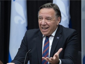 Quebec Premier François Legault during a news conference Oct. 20, 2020, in Quebec City.