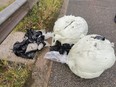 The weed was found wrapped in plastic trash bags near the Black Road junction early Saturday morning.