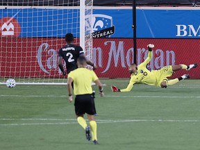 Impact goalkeeper Clément Diop was unable to stop a shot by Fire forward Robert Beric, not pictured, during the first half at Red Bull Arena on Saturday night.