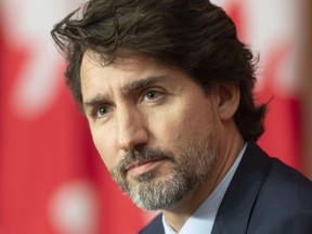 Prime Minister Justin Trudeau responds to a question during a news conference in Ottawa, Friday, Oct. 9, 2020.