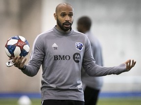 Impact head coach Thierry Henry during opening day of training camp in Montreal on Jan. 14, 2020.