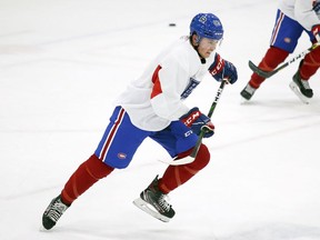 Alexandre Alain skates through a drill during Laval Rocket practice at the Place Bell Sports Complex in Laval on Jan. 30, 2020.