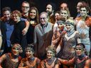 Cirque du Soleil President and CEO Daniel Lamarre, center, joins the cast and members of the creative team on stage for a photo after a preview of the revival of their classic show Alegria in Montreal l last year.  