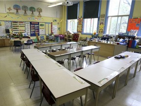 An empty Grade 1 classroom before the first day of school.