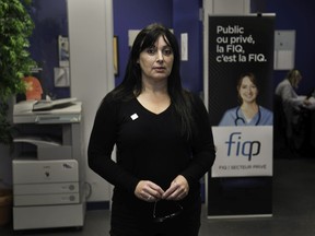 Sonia Mancier, president of the Fédération interprofessionnelle de la santé du Québec union, is seen in her office in Montreal on Friday, Nov. 13, 2020.