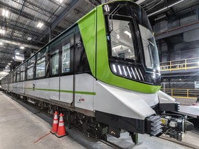 The REM's first train cars were unveiled in Brossard on Monday, Nov. 16, 2020.