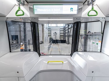 The REM's first train cars were unveiled in Brossard on Monday November 16, 2020. The front car has a lowered window so that kids can get a great view outside.