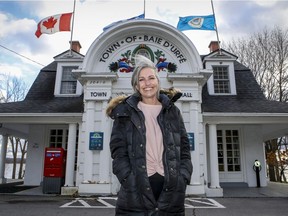 New Baie-D'Urfé Mayor Heidi Ektvedt stands in front of town hall.