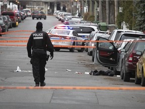 Montreal police at the scene of a shooting at the corner of Fabre St. and Villeray St. on Nov. 19.