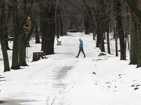 A man walks down Mount Royal near Park ave. on Nov. 23, 2020.