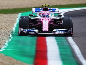 Lance Stroll of Montreal driving the (18) Racing Point RP20 Mercedes on the track during the F1 Grand Prix of Emilia Romagna at Autodromo Enzo e Dino Ferrari on Sunday, Nov. 1, 2020, in Imola, Italy.