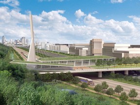 The Dalle Parc project is shown in a 2010 artist's rendering. The proposed green bridge over the highway and railway tracks would link N.D.G. and the Sud-Ouest.