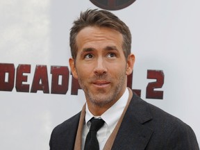 Actor Ryan Reynolds poses on the red carpet during the premiere of Deadpool 2 in New York in 2018.