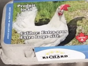 Les Œufs Richard Eggs Inc. is recalling eggs in Quebec because of possible Salmonella contamination.