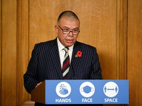 Britain's Deputy Chief Medical Officer for England Jonathan Van-Tam speaks during a virtual news conference on the coronavirus disease (COVID-19) pandemic in the UK inside 10 Downing Street in central London, Britain November 9, 2020.