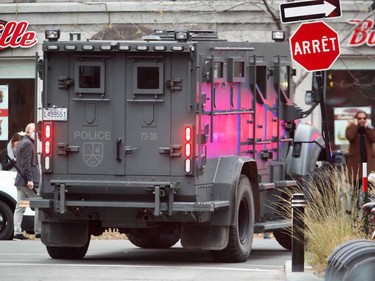 First responders and an armoured vehicle were part of a police operation near Ubisoft's Montreal offices Nov. 13, 2020.