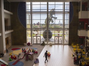 'Je Suis Là' by  Michel Saulnier seen from inside the P.K. Subban Atrium at the Montreal Children's Hospital of the MUHC Glen site on Sept. 5, 2019.