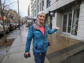 Nancy Nelson, former co-owner of Darwin's Gazebo, outside the condo building where her Bishop St. bar once stood. "There was such a camaraderie among the bar owners and the various patrons," she recalls.