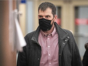 Vincent Lemay makes his way to courtroom on the first day of his trial for impaired driving causing death, at the Palais de Justice in Montreal on Monday Dec. 7, 2020.