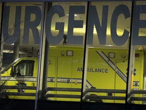 Ambulance at the emergency bay of Maisonneuve-Rosemont Hospital.