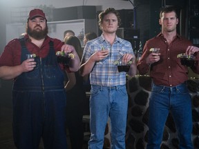 K. Trevor Wilson, left, Nathan Dales and Jared Keeso are back for another round of Letterkenny. “The world we created is constantly renewable, because there’s no heavy storyline,” says co-writer and Montreal native Jacob Tierney.