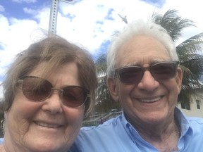 Jack Rosenthal and his wife, Essie, at their local beach in Florida. While most snowbirds have stayed home during the pandemic, the Côte-St-Luc couple say they feel safe spending the winter in Florida. Credit: Jack Rosenthal.
